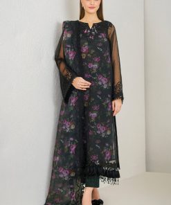 Luxury Heavy work Unstitched 
Organza Wedding black Dress With Embroidered Dupatta