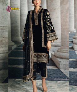 Velvet Luxury Work Unstitched Wedding Partywear Nikha Walima Engagement Mehndi Mayon Black Velvet Dress