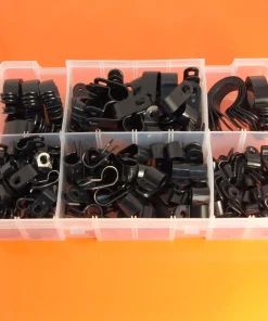 200 Piece Assorted Box of Black Nylon P Clip Fasteners