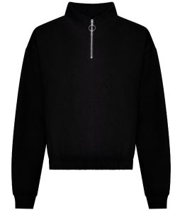 TR037 Women’s sport black cropped ¼-zip sweatshirt.