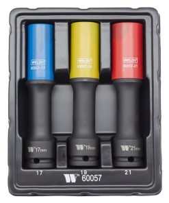 Protective Impact Socket Set; Long, 17, 19, 21mm, 1/2”