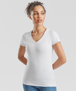 SS047 Lady-fit valueweight v-neck tee