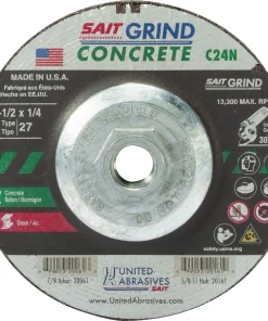 4-1/2″ x 1/4″ x 5/8″-11 Threaded Arbor –  For Concrete – 13,300 RPM #20161 (10 per Box)