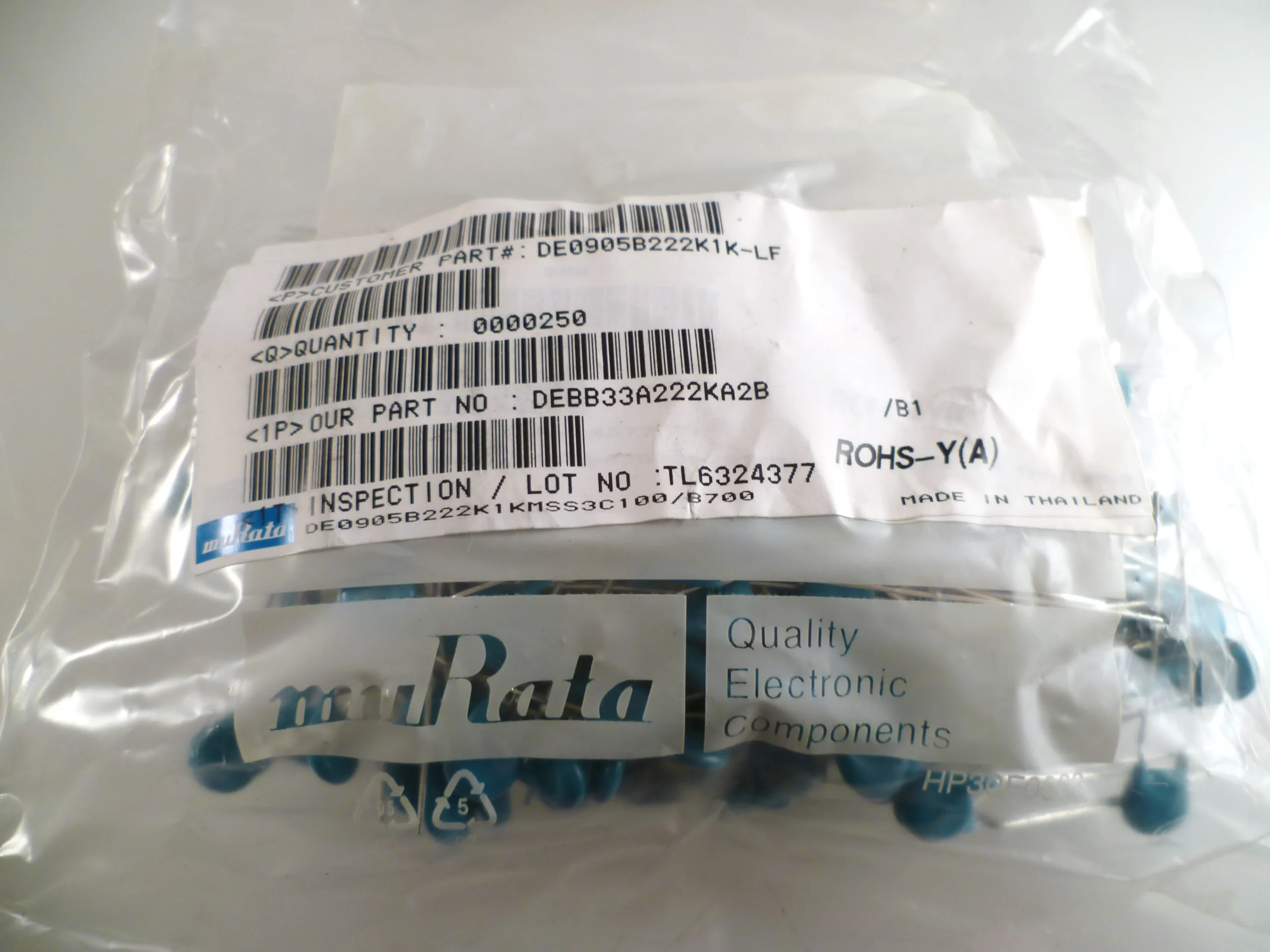 Murata DEBB33A222KA2B Ceramic Disc Capacitors 2.2nF 1KV 10 Pieces MBG001B - Image 6