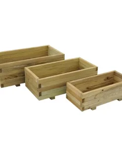 Durham Set of 3 Wooden Rectangular Garden Planters – Pressure Treated Patio Troughs