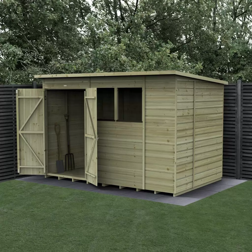 Forest Beckwood 10 x 6 Pent Shed – 2 Windows – Double Door - Image 2